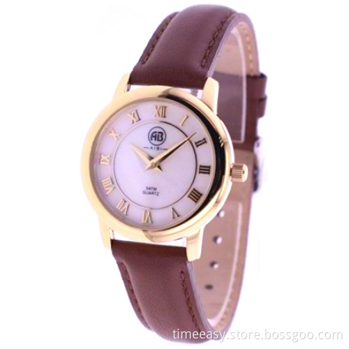 Fashion Women Quartz Watch with Genuine Leather Band